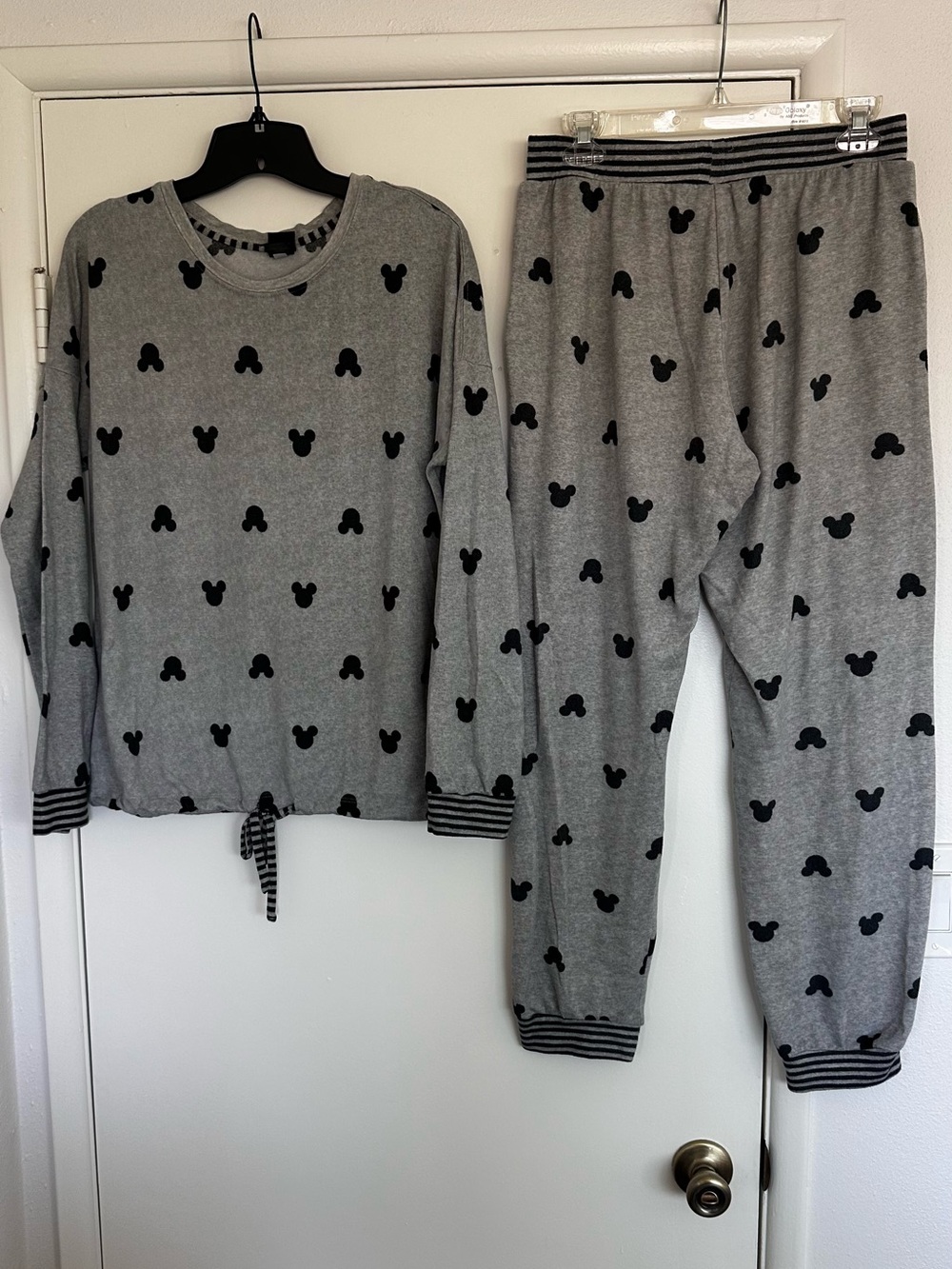 Disney Gray Pajamas with Black Mickey Print